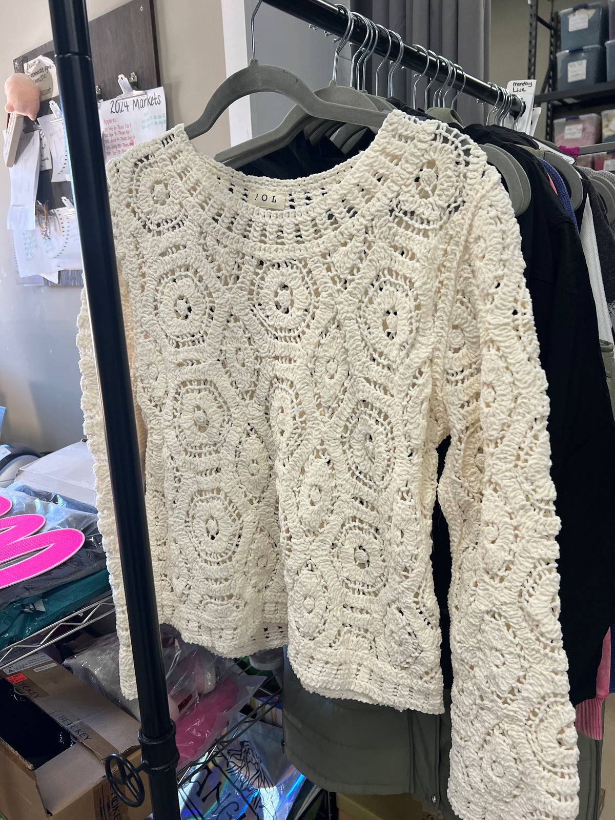 Reba Round Neck Crochet Sweater