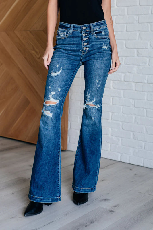 JUDY BLUE: MR BUTTON FLY TROUSER FLARE