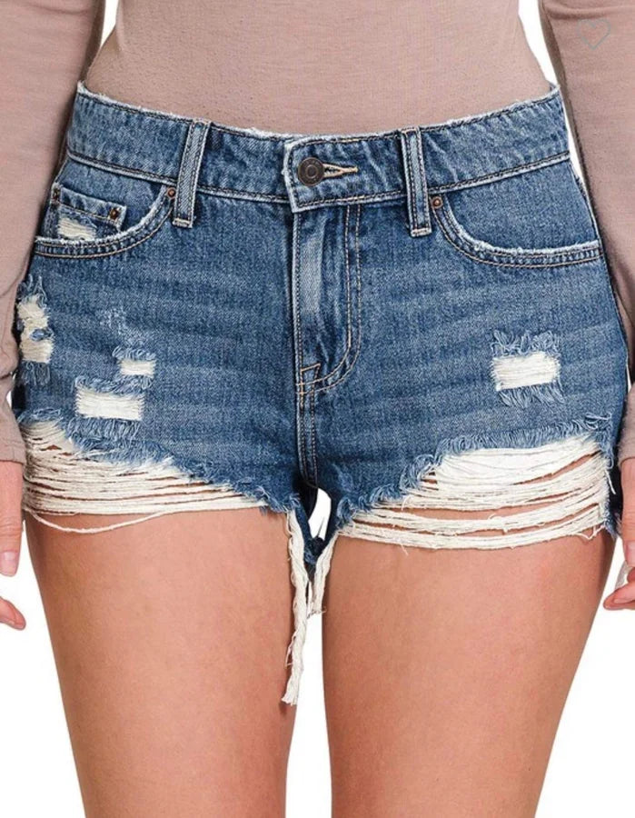 Medium Washed Distressed Cut Offs