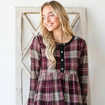 Burgundy Plaid Top