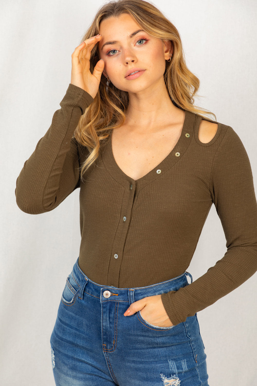 Button Front Long Sleeve Bodysuit