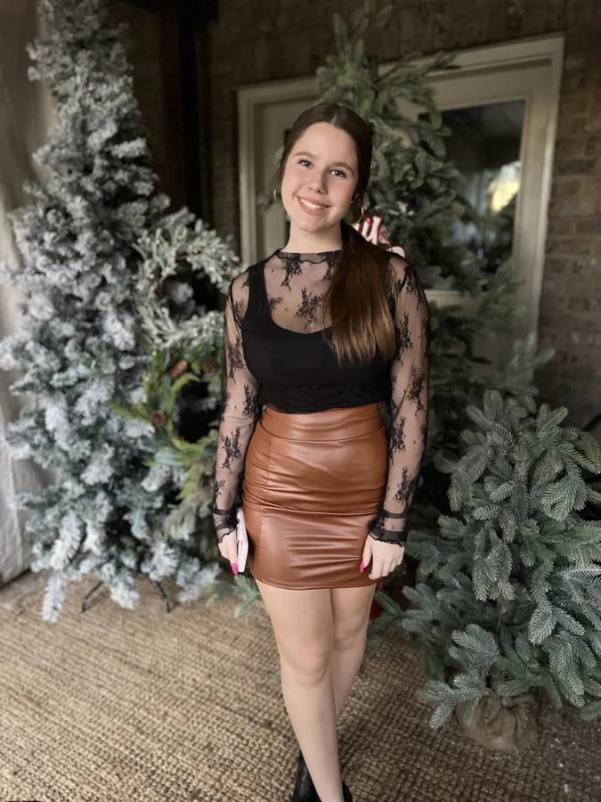 Camel PU Leather Skirt