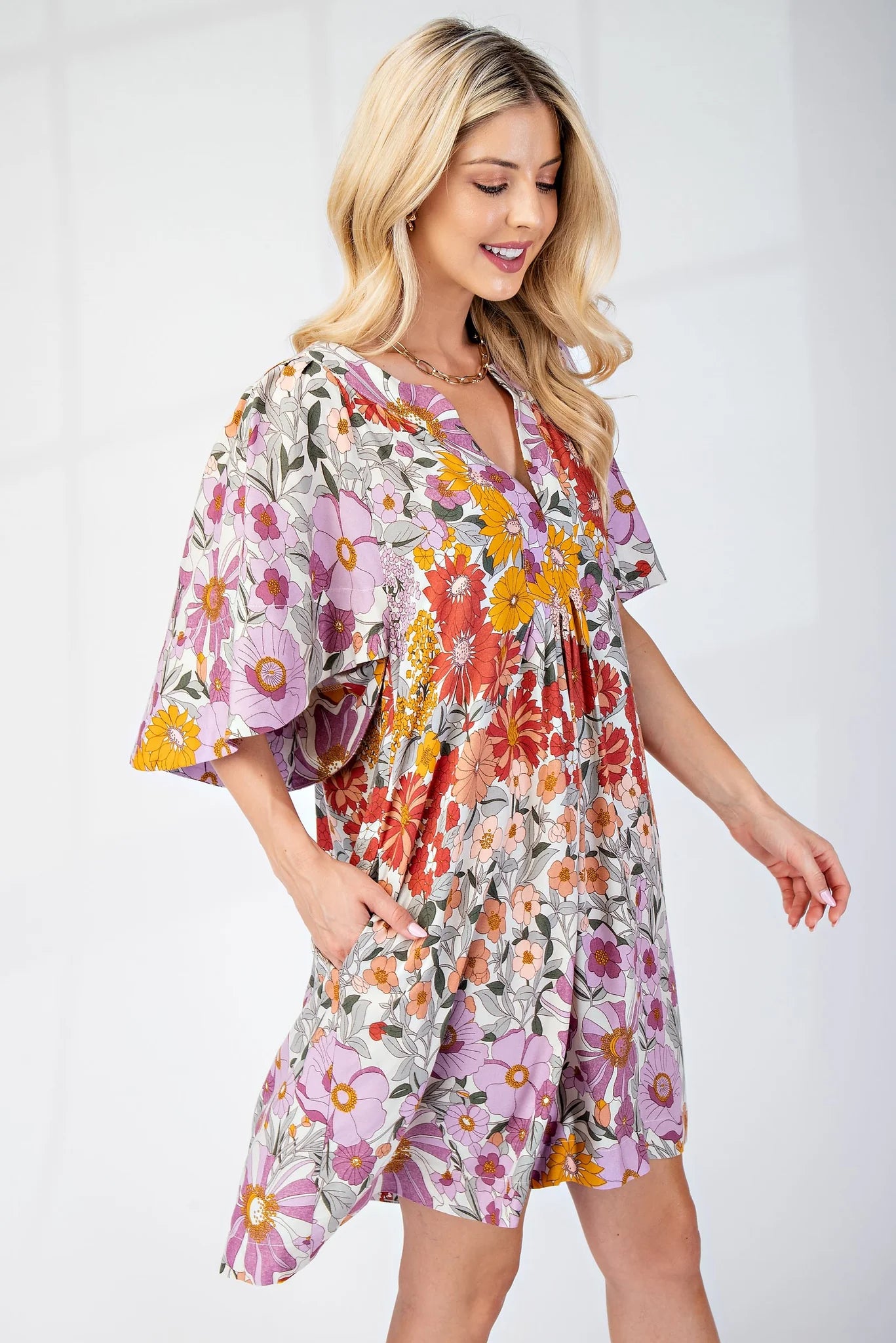 Floral Cape Sleeve Dress