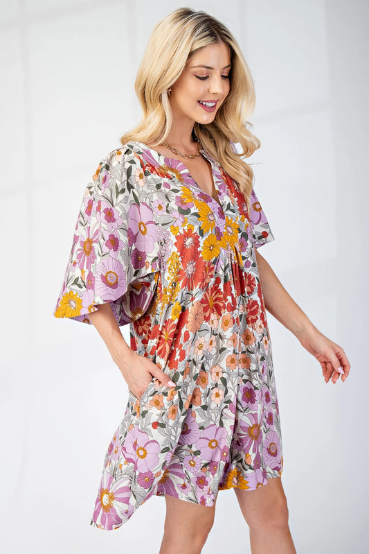 Floral Cape Sleeve Dress