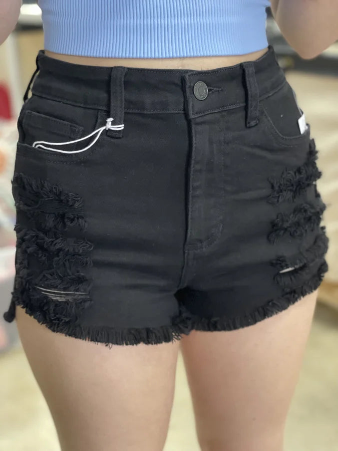Cello Black Distressed Cut Offs