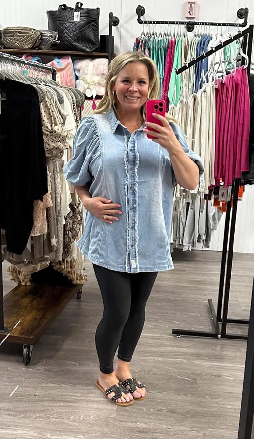 Denim Puff Sleeve