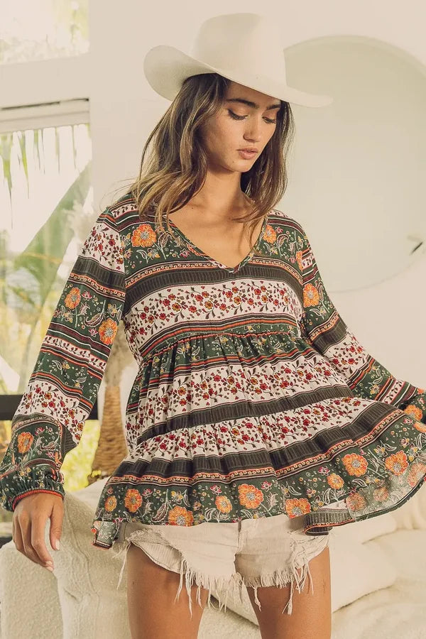 Floral Stripe Peplum