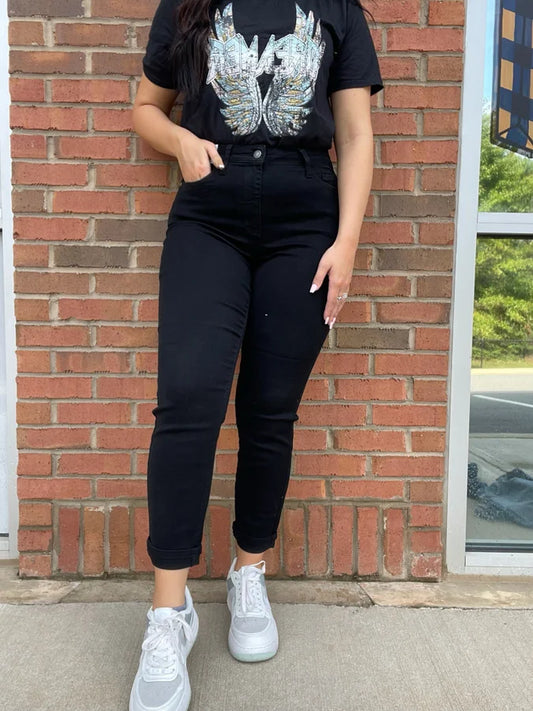 Judy Blue non distressed black boyfriend jeans