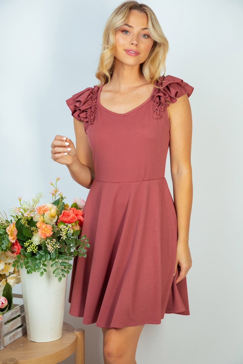 Ruffle Sleeve Knit Dress