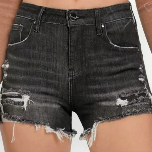 Mid Rise Patched Denim Shorts