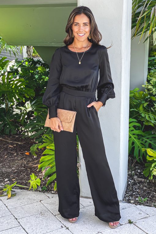 Puff Sleeves Satin Jumpsuit