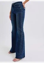 Judy Blue: Mid Rise Rhinestone Flare