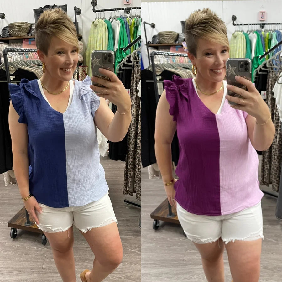 Rhonda Ruffle Colorblock Top