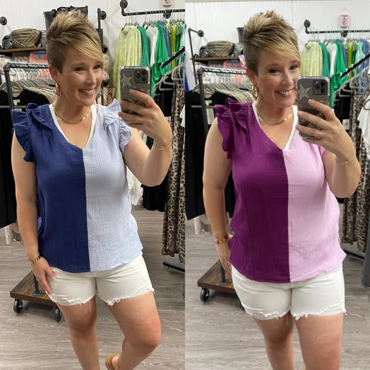 Rhonda Ruffle Colorblock Top