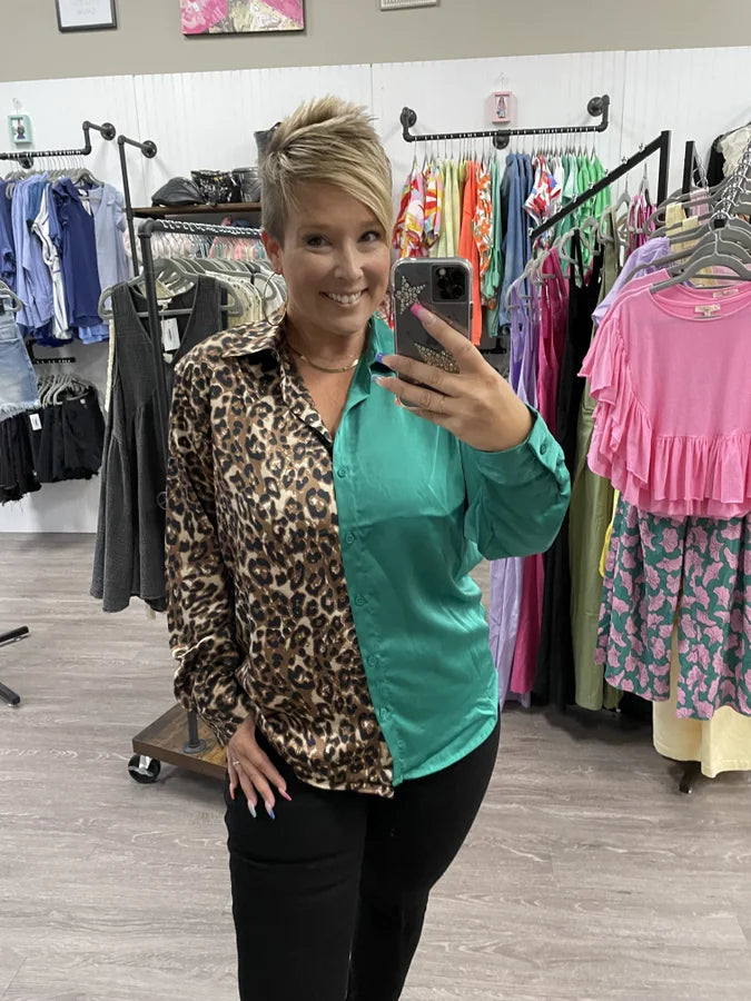 Split Leopard Button Up