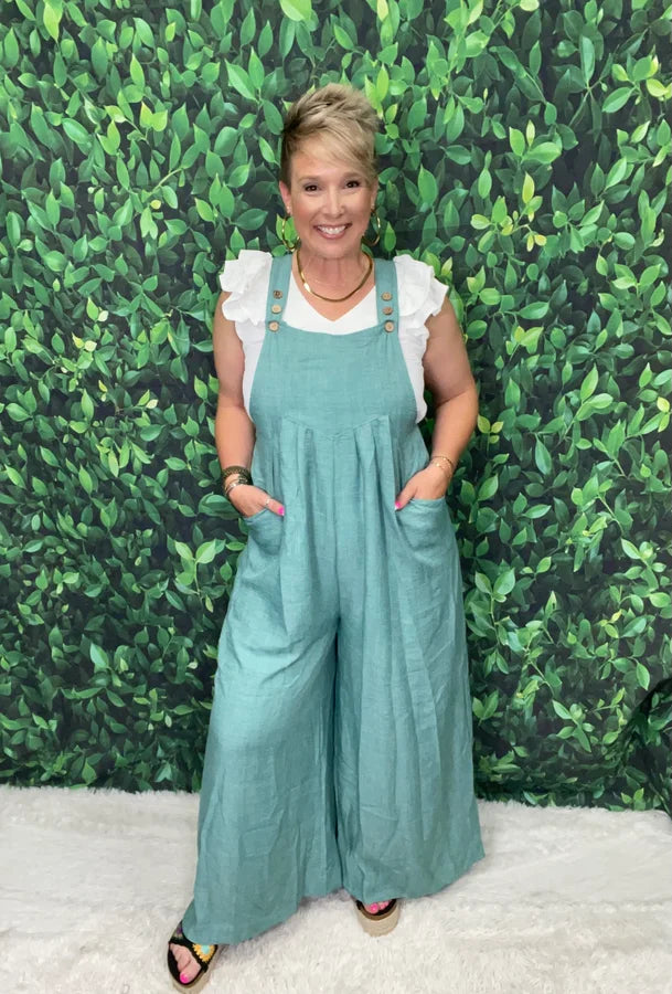 Textured Wide Leg Overalls