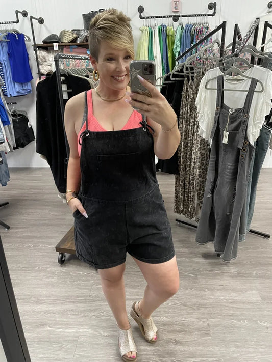 Washed Overall Shorts